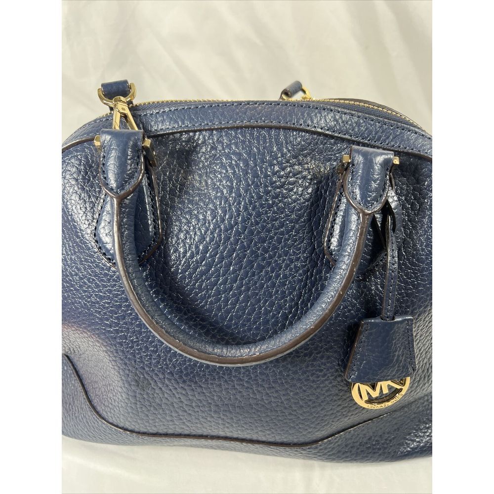 Michael Kors Large Dome Satchel Leather Handbag - Pebbled Navy - Picture 12 of 16